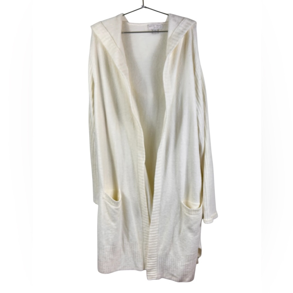 Barefoot Dreams hooded Long Open Front Duster Cardigan - Cream - Picture 2 of 10